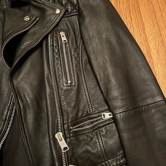 All Saints Quilted Black Leather Jacket - Picture 3 of 7